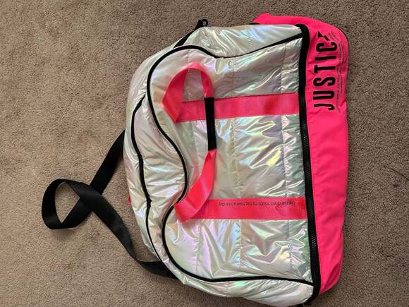 Justice Girls Silver Iridescent Metallic Puffer Weekender Duffel Bag - Picture 5 of 5